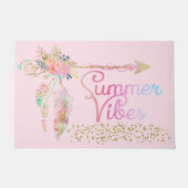 Blush Pink Glitzer Boho Feather Summer Vibes Fußmatte (Vorderseite)