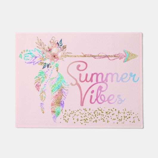 Blush Pink Glitzer Boho Feather Summer Vibes Fußmatte (Vorderseite)