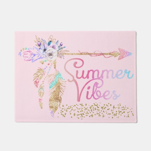 Blush Pink Glitzer Boho Feather Summer Vibes Fußmatte (Vorderseite)