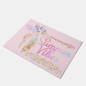 Blush Pink Glitzer Boho Feather Summer Vibes Fußmatte (Schrägansicht)