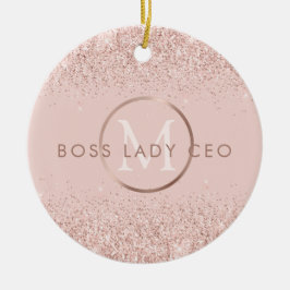 Blush Pink Glitzer Boss Lady CEO Monogram Keramik Ornament