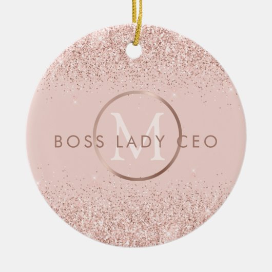 Blush Pink Glitzer Boss Lady CEO Monogram Keramik Ornament (Vorne)