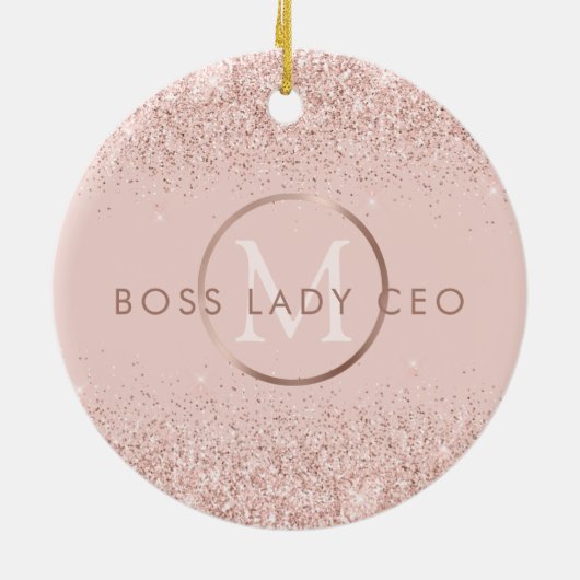 Blush Pink Glitzer Boss Lady CEO Monogram Keramik Ornament (Hinten)