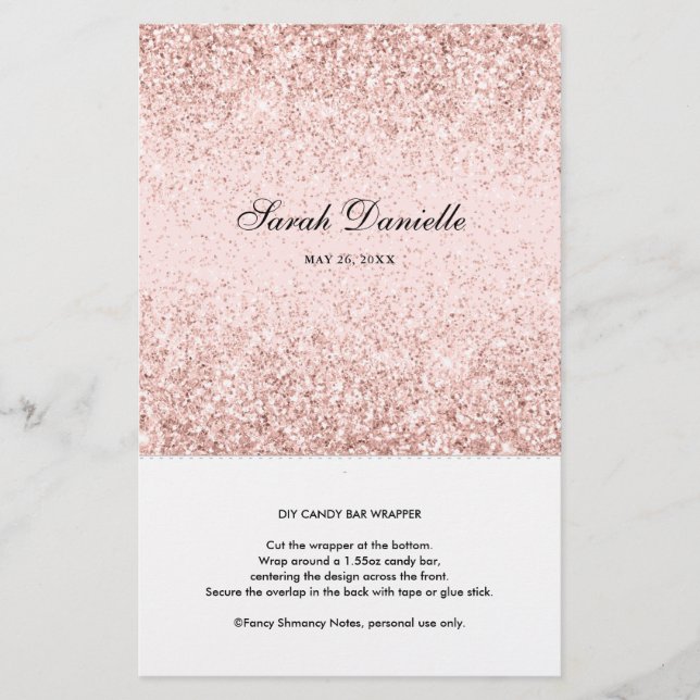 Blush Pink Glitzer Confetti Candy Bar Wrapper (Vorderseite)