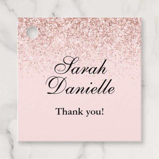Blush Pink Glitzer Confetti Gastgeschenk Gefälligk Geschenkanhänger (Vorderseite)