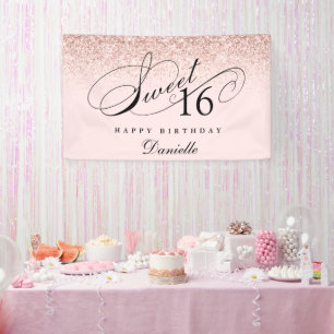 Blush Pink Glitzer Confetti Sweet 16 Geburtstag Banner