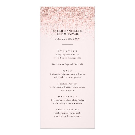 Blush Pink Glitzer Confetti Tall Menu Card Werbekarte (Vorne)