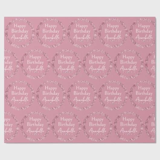 Blush Pink Glitzer & Diamonds Happy Birthday Geschenkpapier (Flach)