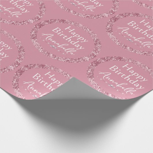 Blush Pink Glitzer & Diamonds Happy Birthday Geschenkpapier (Ecke)