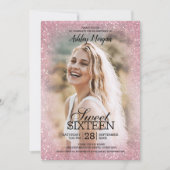Blush Pink Glitzer Foto Template Sweet 16 Party Einladung (Vorderseite)