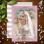 Blush Pink Glitzer Foto Template Sweet 16 Party Einladung<br><div class="desc">Hübsches,  modernes (Imitate) Glitzer-Template-Design für diese hübschen,  trendigen Party Einladungen nur für sie.</div>