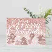 Blush Pink Glitzer Frohe Weihnachten Rosa Bäume (Stehend Vorderseite)