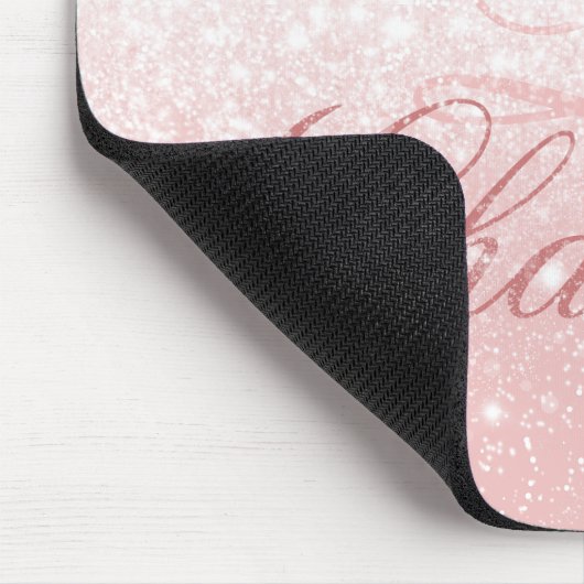 Blush Pink Glitzer Girl Script Monogram Name Mousepad (Ecke)