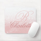 Blush Pink Glitzer Girl Script Monogram Name Mousepad (Mit Mouse)