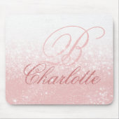 Blush Pink Glitzer Girl Script Monogram Name Mousepad (Vorne)