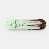 Blush Pink Glitzer Girly Glitzern Name Minze Grün Skateboard (Horizontal)