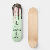 Blush Pink Glitzer Girly Glitzern Name Minze Grün Skateboard (Vorderseite)