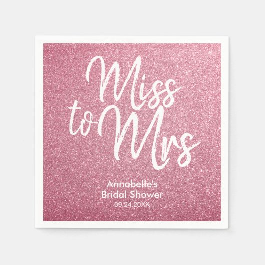 Blush Pink Glitzer Glam Miss an Mrs. Brautparty Serviette (Vorderseite)