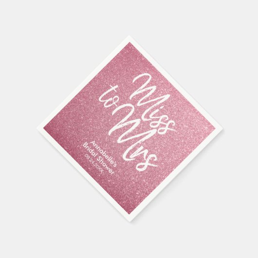 Blush Pink Glitzer Glam Miss an Mrs. Brautparty Serviette (Ecke)