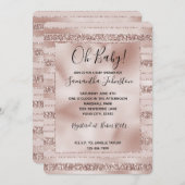 Blush Pink Glitzer Glam Streifen Babydusche Einladung (Vorne/Hinten)