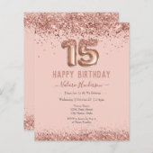 Blush Pink Glitzer Happy 15. Geburtstag (Vorne/Hinten)