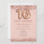Blush Pink Glitzer Happy 16. Geburtstag (Vorderseite)