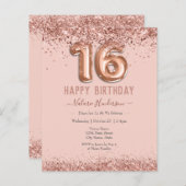Blush Pink Glitzer Happy 16. Geburtstag (Vorne/Hinten)