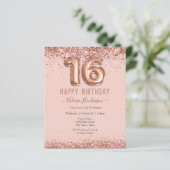 Blush Pink Glitzer Happy 16. Geburtstag (Stehend Vorderseite)