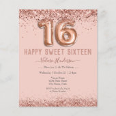 Blush Pink Glitzer Happy 16. Geburtstag (Vorderseite)