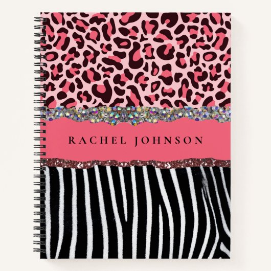Blush Pink Glitzer Leopard Drucktagebuch Spirale Notizblock (Vorderseite)
