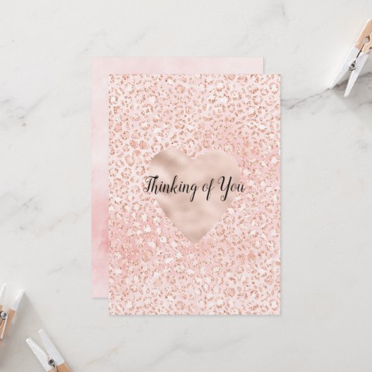 Blush Pink Glitzer Leopard Print Heart Karte (Vorderseite/Rückseite Beispiel)