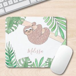 Blush Pink Glitzer Niedlich Jungle Tierbezeichnung Mousepad