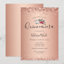 Blush Pink Glitzer Quinceanera Haushalt Einladung