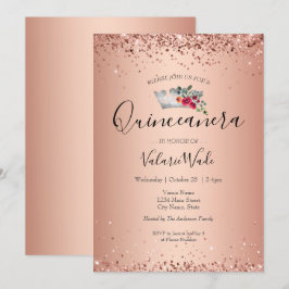 Blush Pink Glitzer Quinceanera Haushalt Einladung
