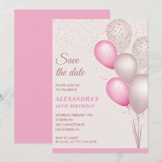 Blush Pink Glitzer Save the Date 68. Geburtstag Einladung (Vorne/Hinten)