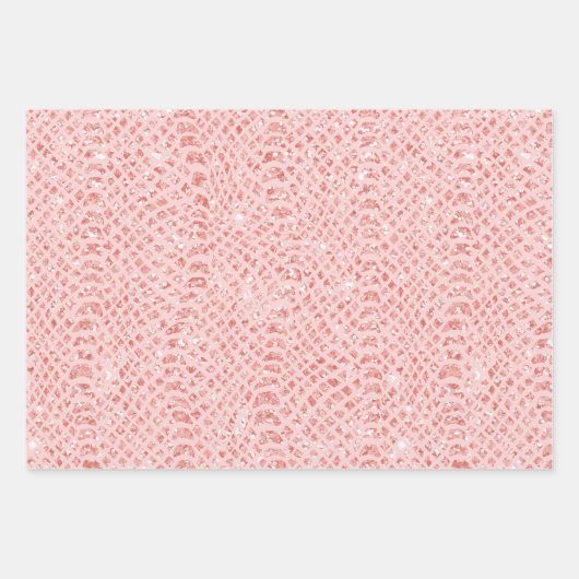 Blush Pink Glitzer Schlange Hautfarbe Tierdruck Geschenkpapier Set (Vorderseite 3)