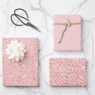 Blush Pink Glitzer Schlange Hautfarbe Tierdruck Geschenkpapier Set