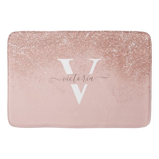 Blush Pink Glitzer Sparkle Monogram Elegant Custom Badematte (Vorderseite)