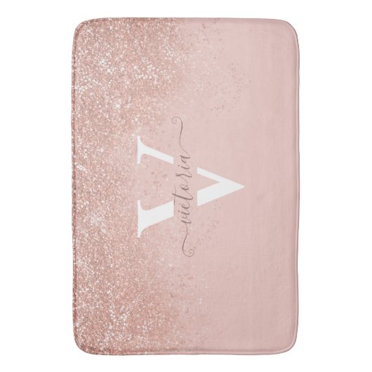 Blush Pink Glitzer Sparkle Monogram Elegant Custom Badematte (Vorderseite Vertikal)