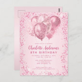 Blush Pink Glitzer Sparkon Ballon Kindergeburtstag Postkarte (Vorne/Hinten)