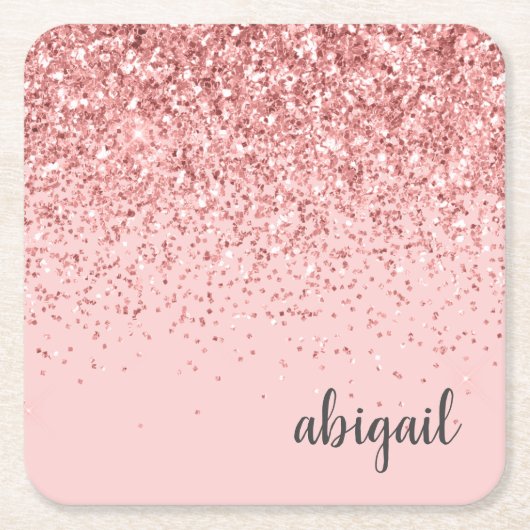 Blush Pink Glitzer Sparkor Modernes Monogramm Part Rechteckiger Pappuntersetzer (Vorderseite)