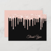 Blush Pink Glitzer Tropfen auf Black Danke Card (Vorne/Hinten)