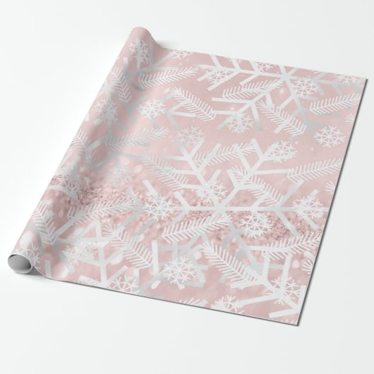 Blush Pink Glitzer Weihnachtsfeiertag Schneeflocke Geschenkpapier (Ungerollt)