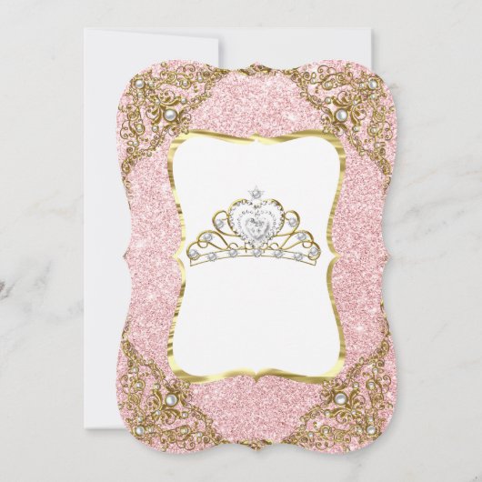 Blush Pink Glitzern Birthday Party Gold Tiara Einladung (Rückseite)