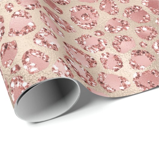 Blush Pink Glitzy Glitzer Leopard Print Geschenkpapier (Rolleneckpunkt)
