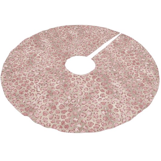 Blush Pink Glitzy Glitzer Leopard Print Polyester Weihnachtsbaumdecke (Schrägansicht)