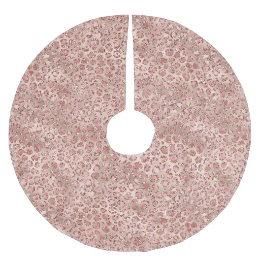 Blush Pink Glitzy Glitzer Leopard Print Polyester Weihnachtsbaumdecke (Vorderseite)