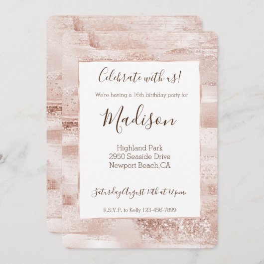 Blush Pink Glitzy Glitzer Sparkline Einladung (Vorne/Hinten)