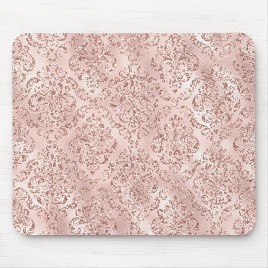 Blush Pink Glitzy Glitzern Damask Mousepad (Vorne)