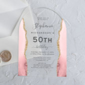 Blush Pink Gold Agate 50th Birthday Arch Acryleinladungen